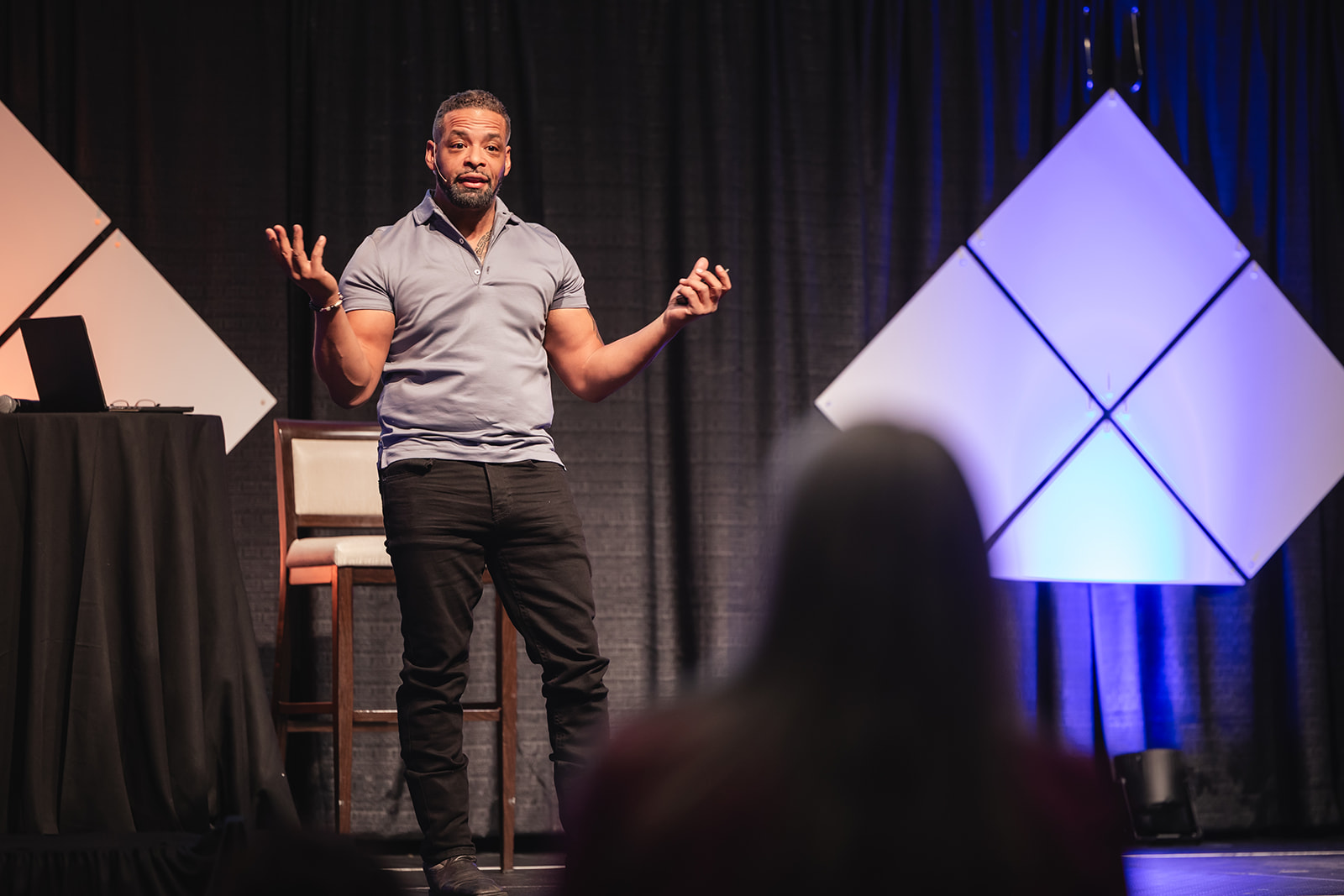 Dr. Stephen Crawford communicating with an audience during a leadership keynote